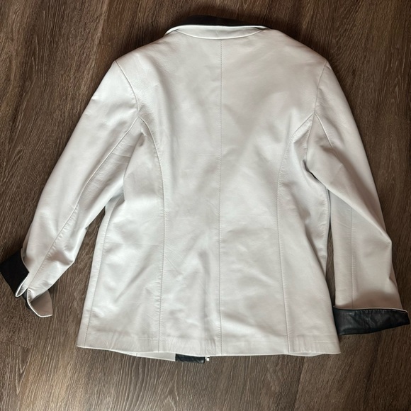 Peruzzi Vera Pelle White & Black Leather Blazer Jacket, Women’s size EUR 50/US L - Picture 2 of 4